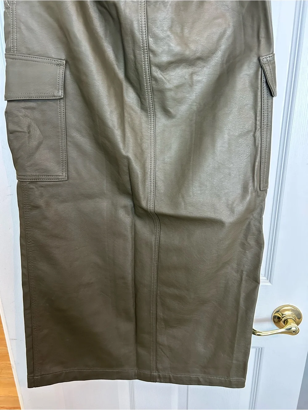 Indigo Riding Faux Leather Olive Maxi Cargo Skirt with Front Slit